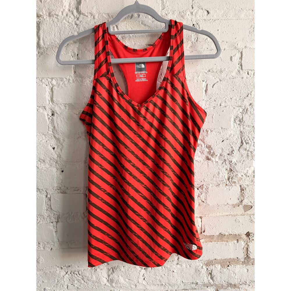 The North Face Women’s Orange Athletic Tank Top Built-In Bra Striped Size M
